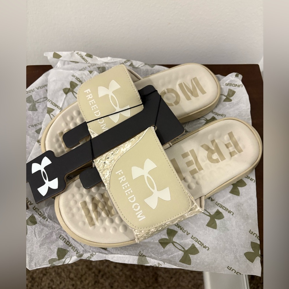 Under Armour Freedom Beige and White Sandals - Picture 2 of 6